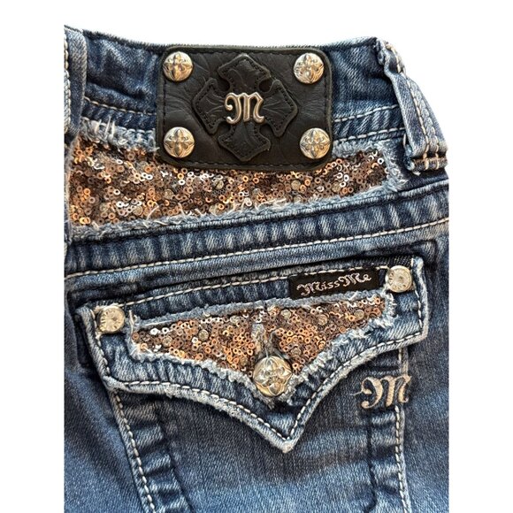 Miss Me Bootcut Womens Jeans Size 26 Embellished Pockets Medium Wash Denim Blue - Picture 7 of 8